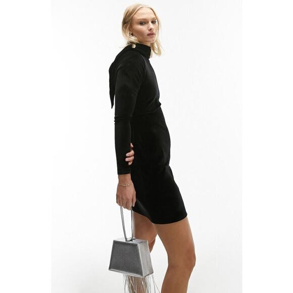 Topshop Dresses & Skirts - Topshop Dress Velvet Wrap Mock Neck Cutout Back Long Sleeve Mini NWT 4-6